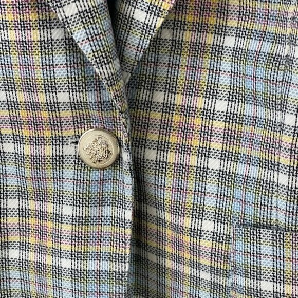 AUTRES FILLES blue/yellow Plaid unstructured gold hardware Blazer Jacket Size M - Picture 5 of 13
